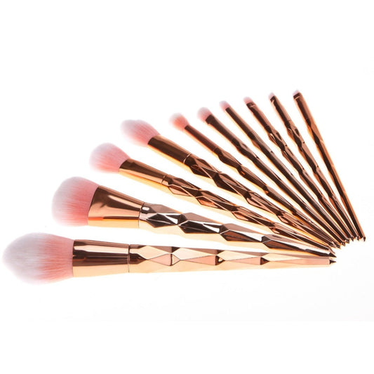 11Pcs Diamond Rose Gold Makeup Brushes Set Mermaid Fishtail Shaped Maroon Asteria