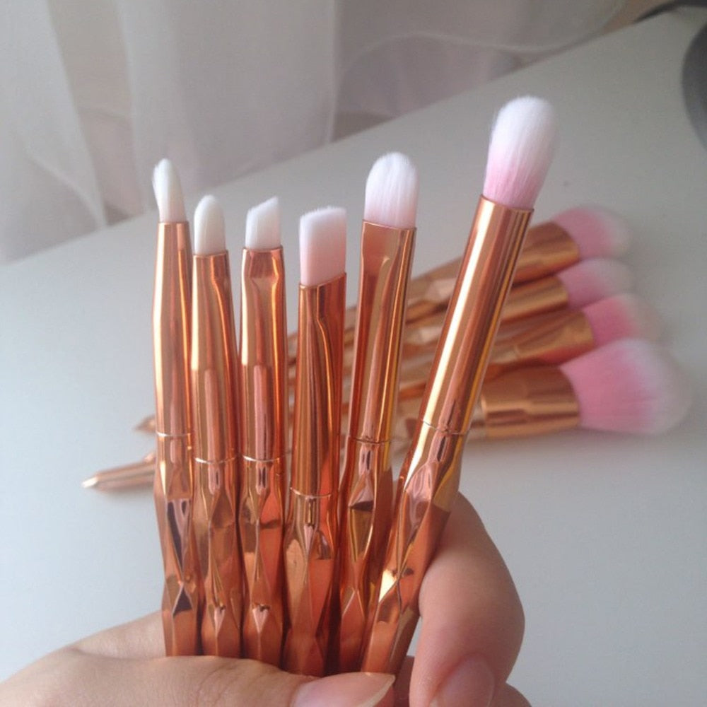 11Pcs Diamond Rose Gold Makeup Brushes Set Mermaid Fishtail Shaped Maroon Asteria