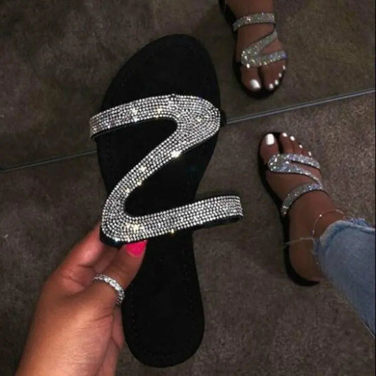 2021 Bling Bling Slides Women's Summer Beach Slippers with Rhinestones