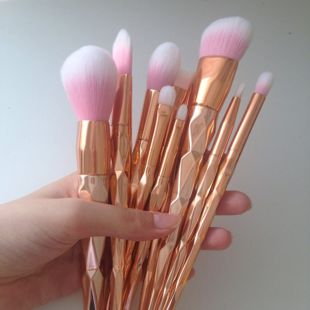 11Pcs Diamond Rose Gold Makeup Brushes Set Mermaid Fishtail Shaped Maroon Asteria