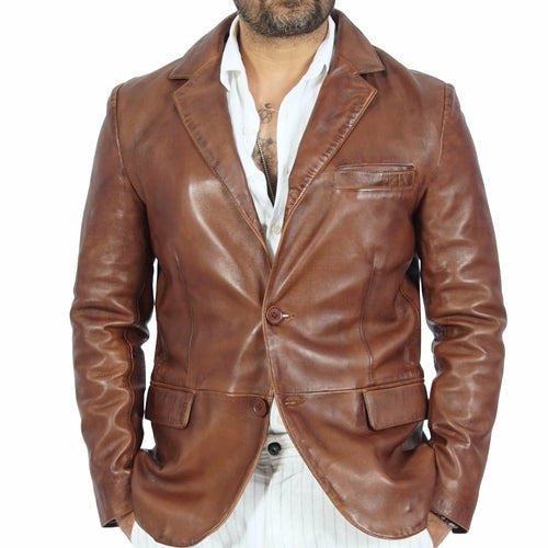 Blazer Harper Brown Leather Jacket Azure Metis