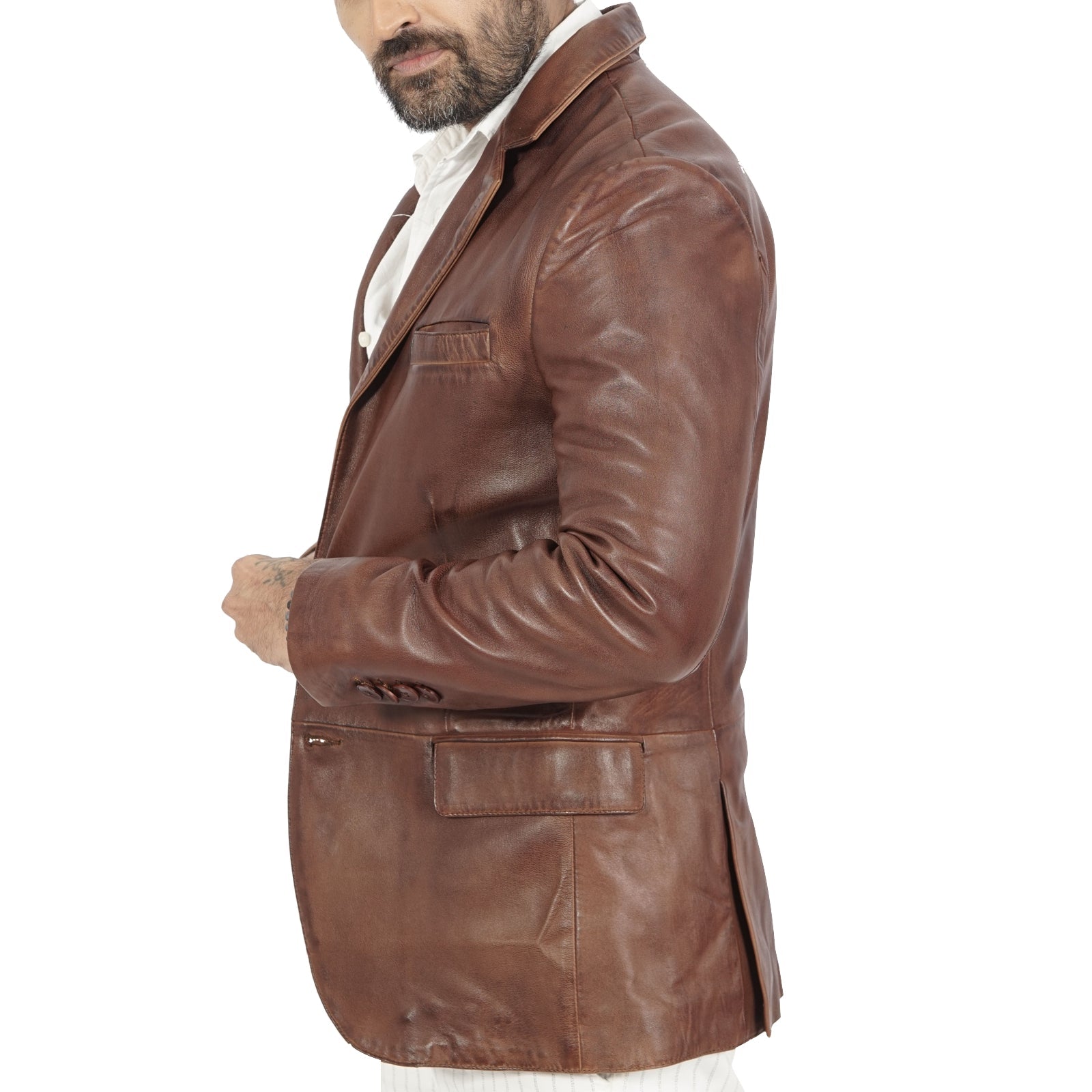 Blazer Harper Brown Leather Jacket Azure Metis