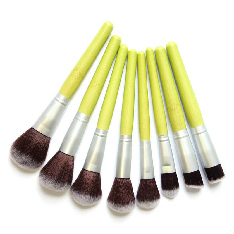 Green Bamboo Makeup Brushes Full Set Eco-friendly Powder Blush Maroon Asteria