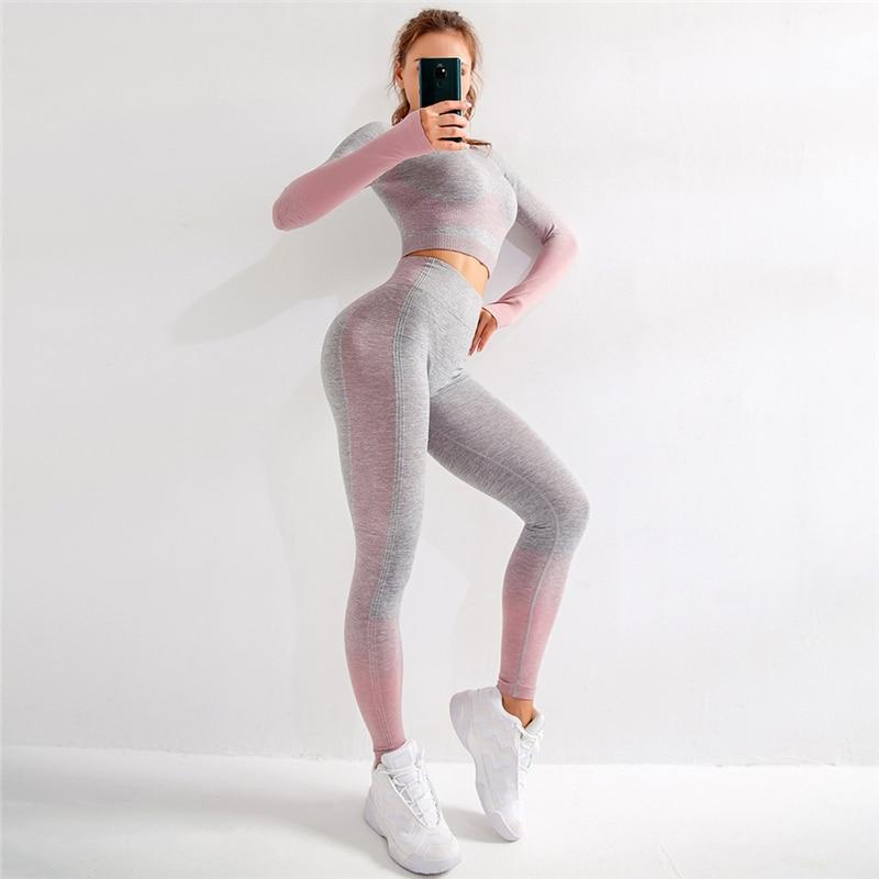 EP Sport Set Women Seamless Yoga Set Women Gym Clothes Long Sleeve Jade