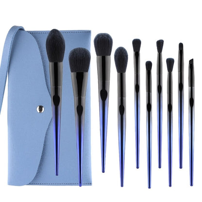 10 Pcs Makeup Brushes Navy Blue Premium Synthetic Hair Foundation Maroon Asteria