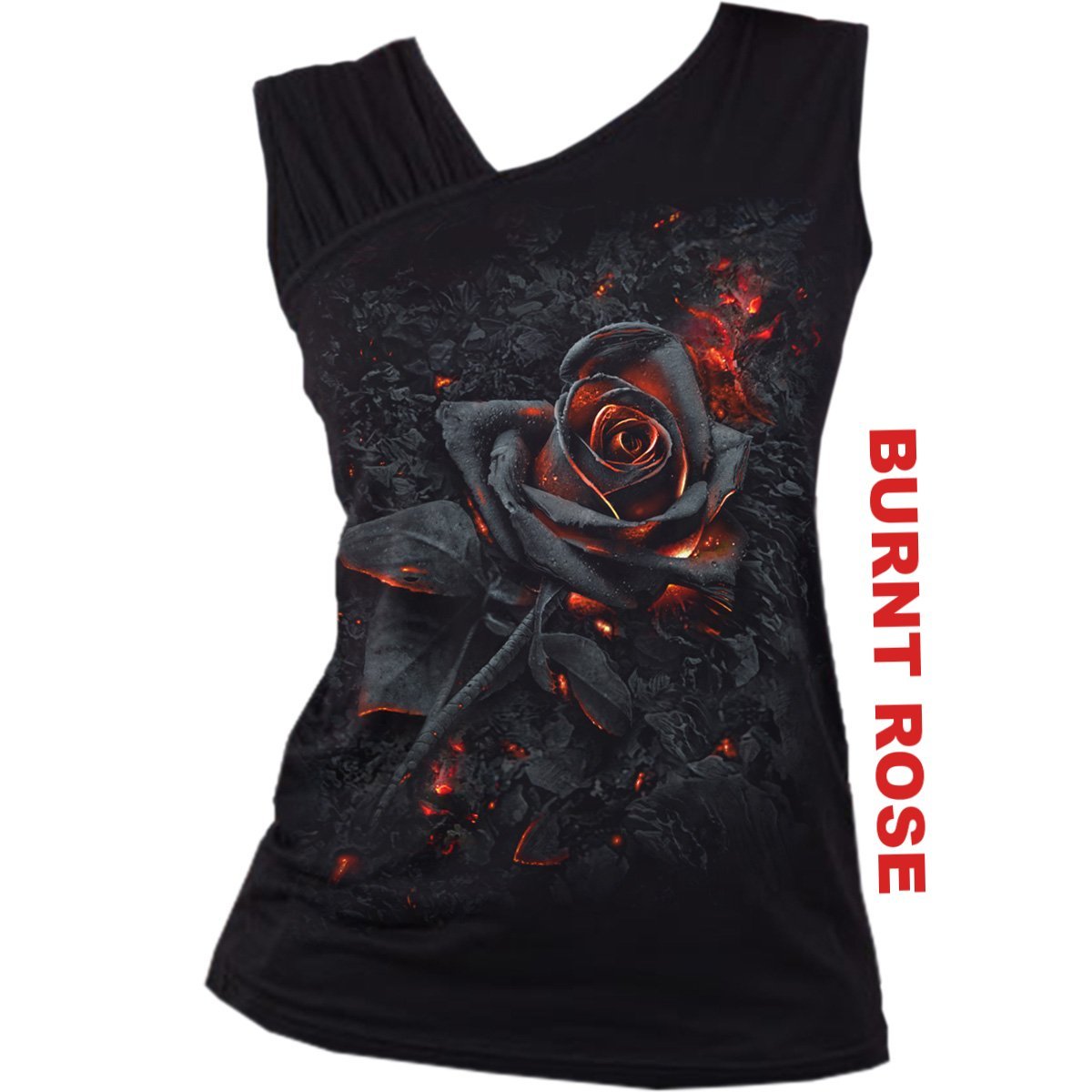 BURNT ROSE - Gathered Shoulder Slant Vest Black Black Jasper