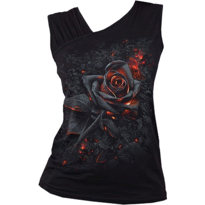 BURNT ROSE - Gathered Shoulder Slant Vest Black Black Jasper