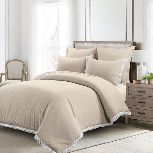 King French Country Beige Tan 5-Piece Lightweight Comforter Set with Yellow Crius