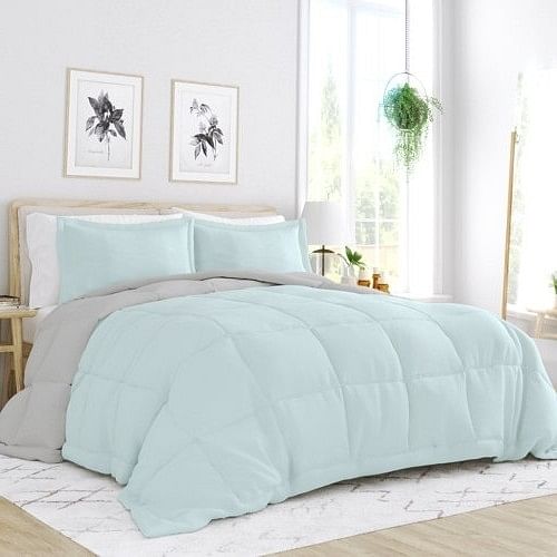 King/Cal King 3-Piece Microfiber Reversible Comforter Set Aqua Blue Yellow Crius