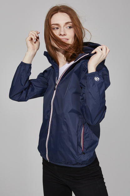 Women's navy full zip packable rain jacket and windbreaker Sangria Semele