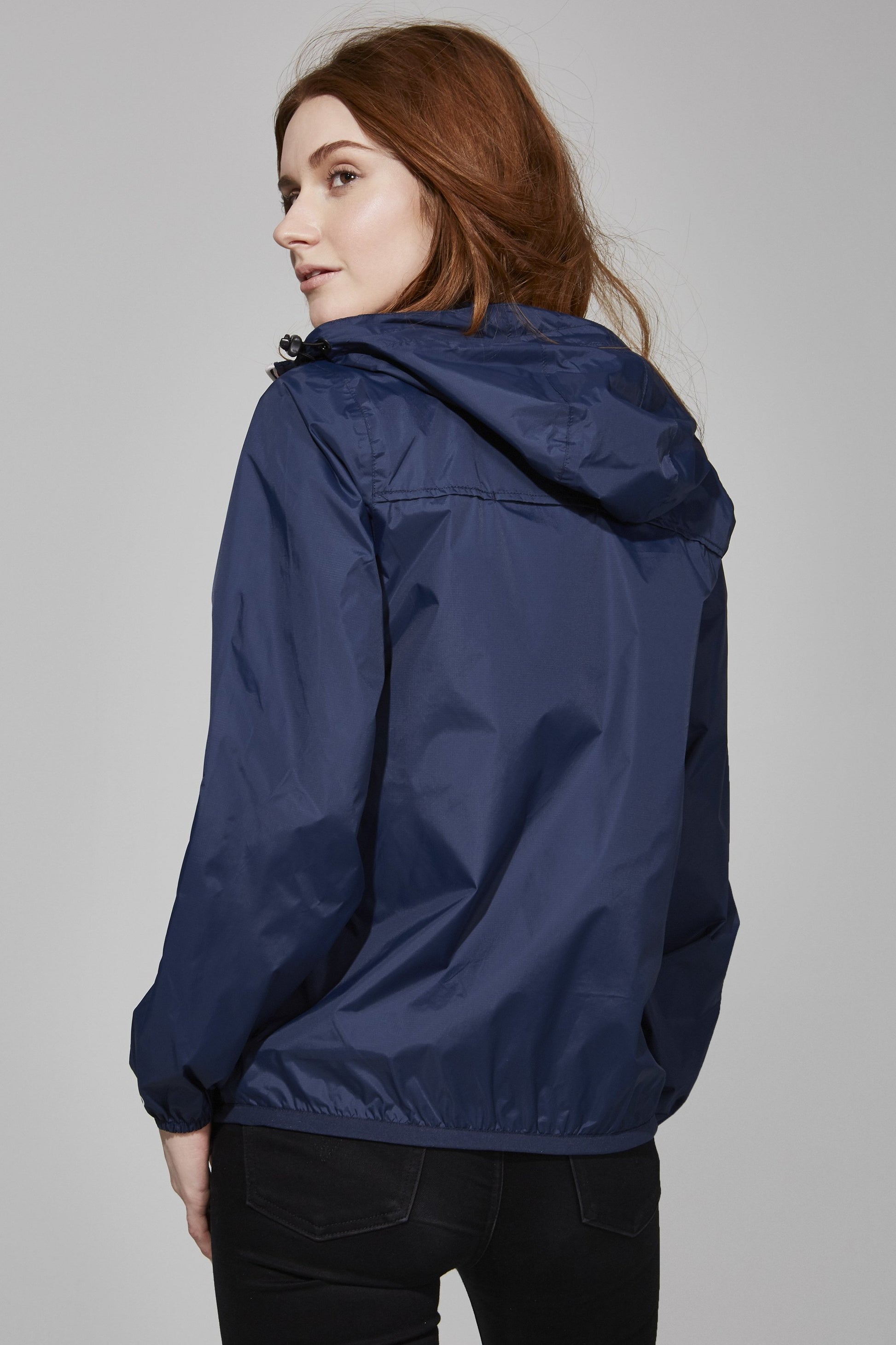 Women's navy full zip packable rain jacket and windbreaker Sangria Semele