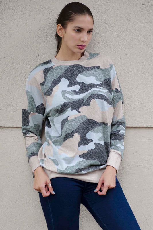 Fashion Khaki Green Digital Camo Print Sweatshirt Teal Demeter