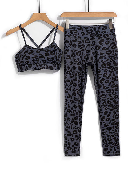 Charcoal Leopard Sports Bra and Legging Set Teal Demeter