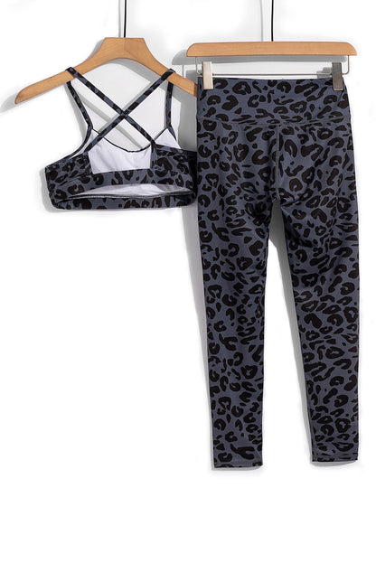 Charcoal Leopard Sports Bra and Legging Set Teal Demeter