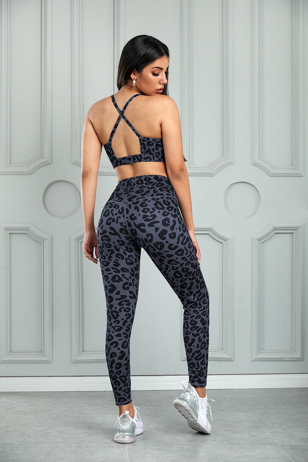 Charcoal Leopard Sports Bra and Legging Set Teal Demeter