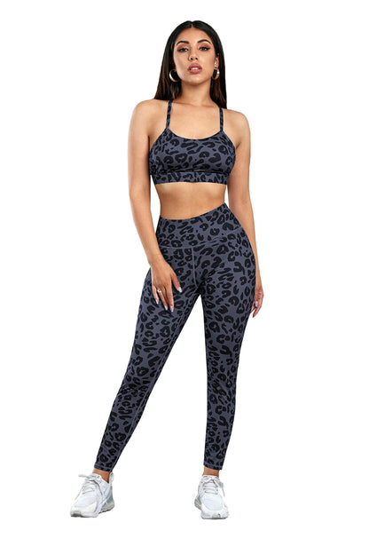 Charcoal Leopard Sports Bra and Legging Set Teal Demeter