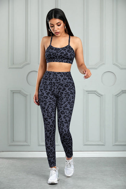 Charcoal Leopard Sports Bra and Legging Set Teal Demeter