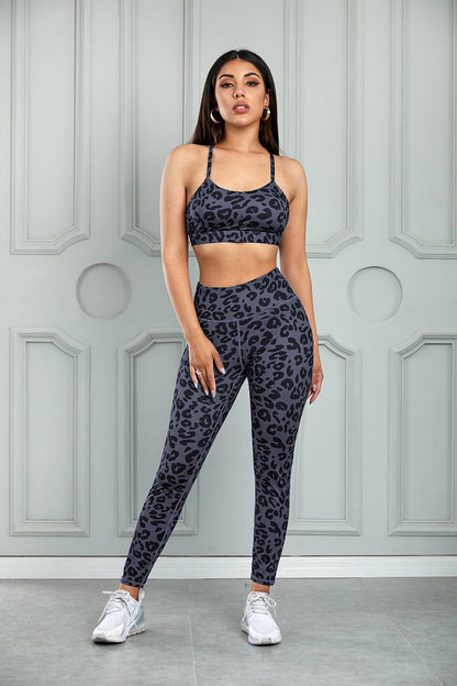 Charcoal Leopard Sports Bra and Legging Set Teal Demeter