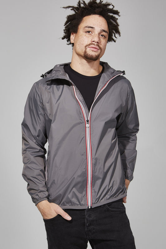 Grey full zip packable rain jacket and windbreaker*** FINAL SALE*** Sangria Semele