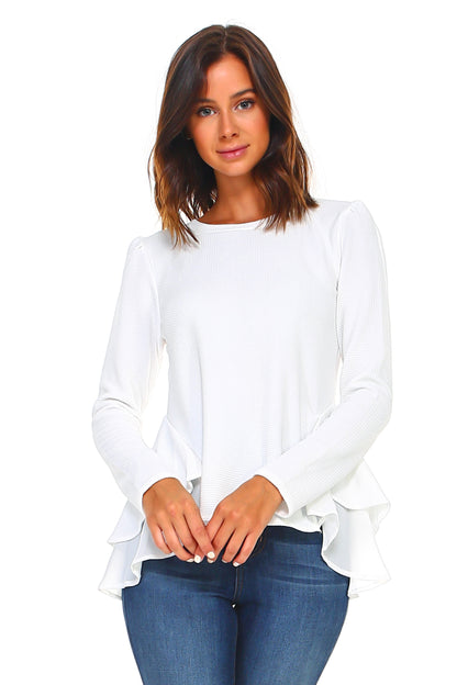 Women's Long Sleeve Ruffle Top Ivory Felix