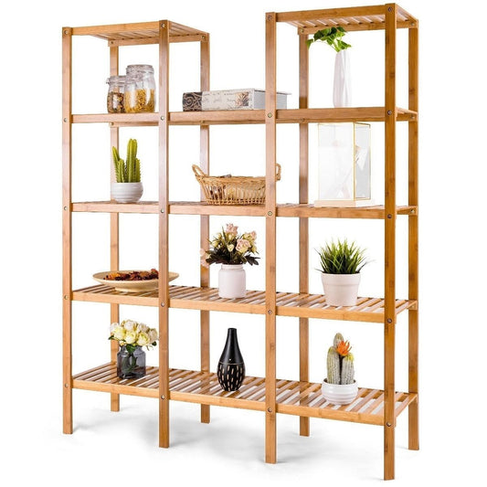 Bamboo Wood 4-Shelf Bookcase Plant Stand Shelving Unit Yellow Crius