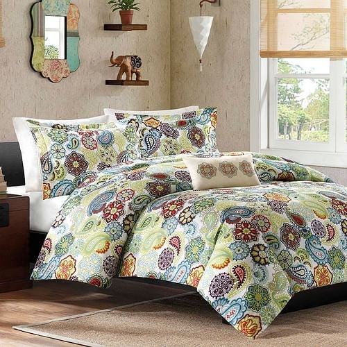 King size Multi Color Paisley 4 Piece Bed Bag Comforter Set Yellow Crius