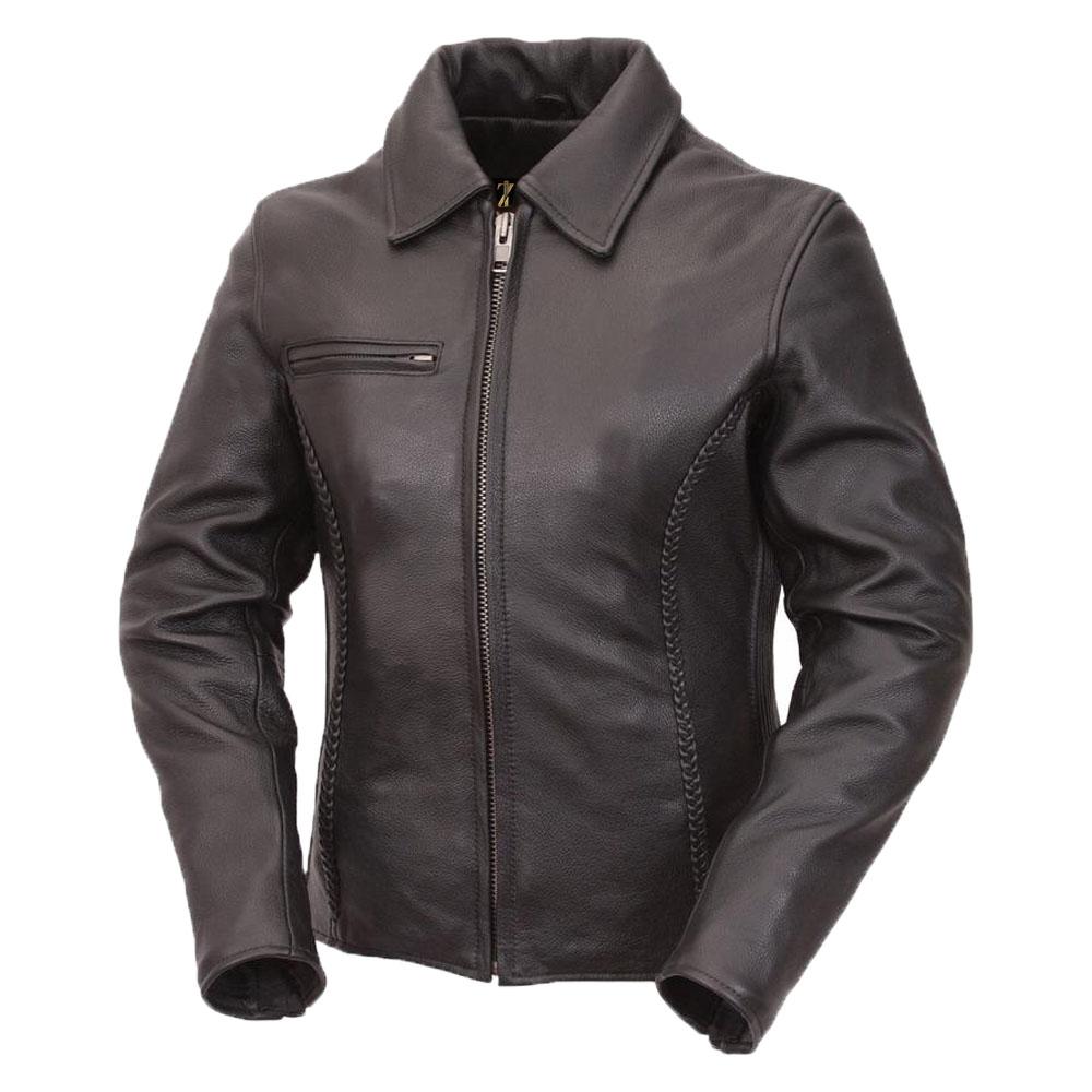 Classic - Women's Motorcycle Leather Jacket Coat Orange Pontus