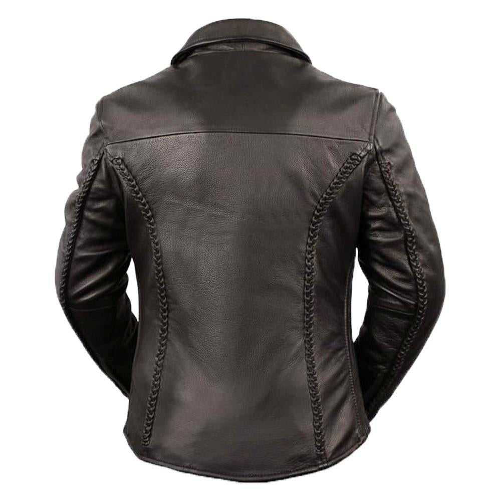 Classic - Women's Motorcycle Leather Jacket Coat Orange Pontus