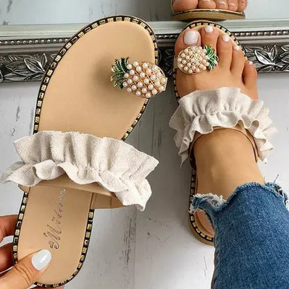 2021 summer beach pineapple flat slippers for women