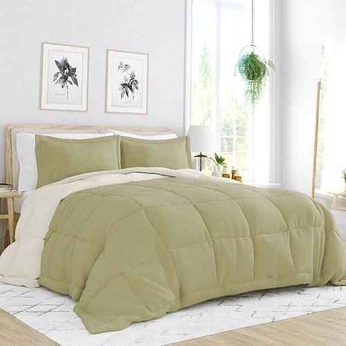 Twin/Twin XL 2-Piece Microfiber Reversible Comforter Set in Sage Yellow Crius