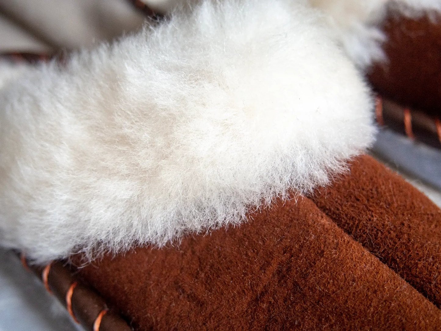 Brown Shearling Sheepskin Mules - Handmade slippers with natural sheepskin and leather.