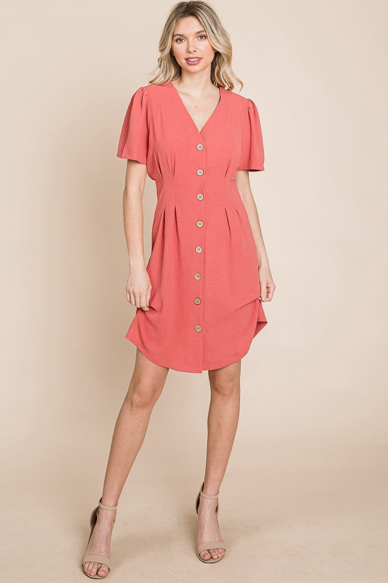 Button Down Solid Pleated Shirt Dress Aquamarine Gaia