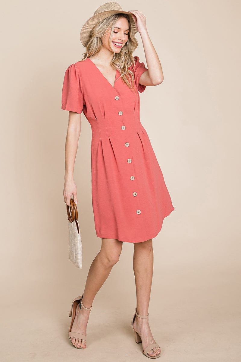 Button Down Solid Pleated Shirt Dress Aquamarine Gaia