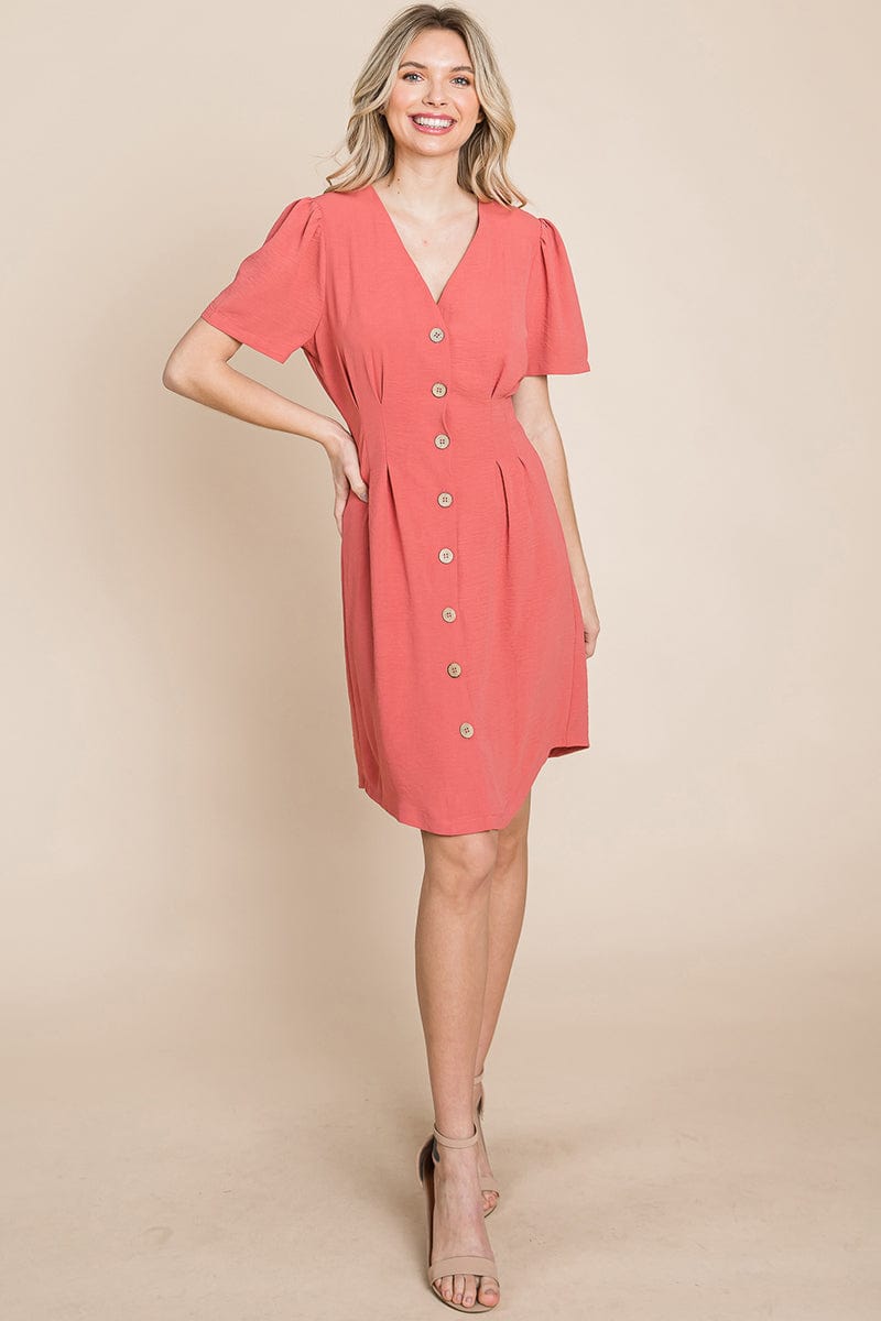 Button Down Solid Pleated Shirt Dress Aquamarine Gaia