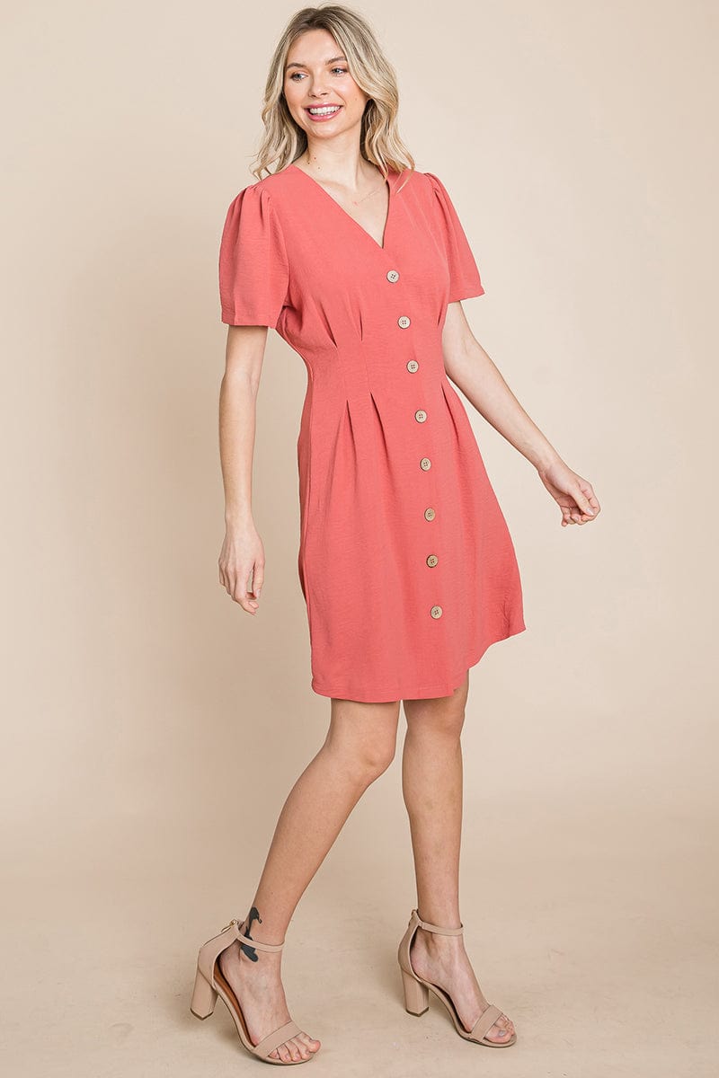 Button Down Solid Pleated Shirt Dress Aquamarine Gaia