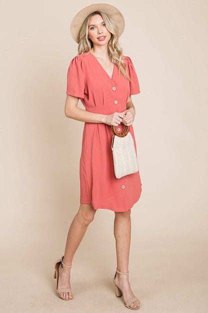 Button Down Solid Pleated Shirt Dress Aquamarine Gaia