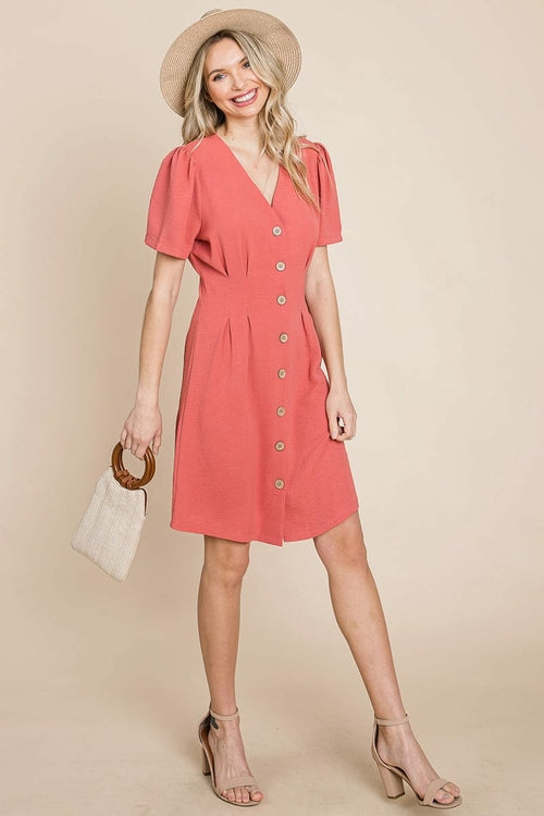 Button Down Solid Pleated Shirt Dress Aquamarine Gaia