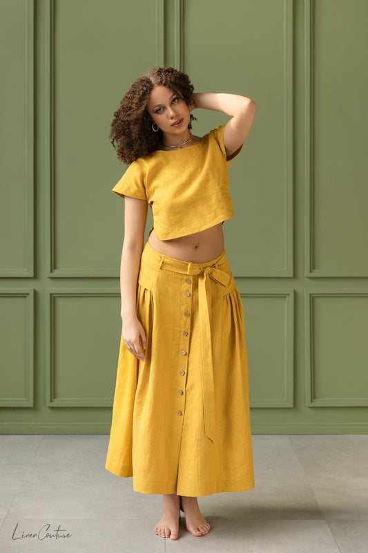 Taormina Set | Linen Crop Top and Flared Midi Skirt Magenta Sugarplum