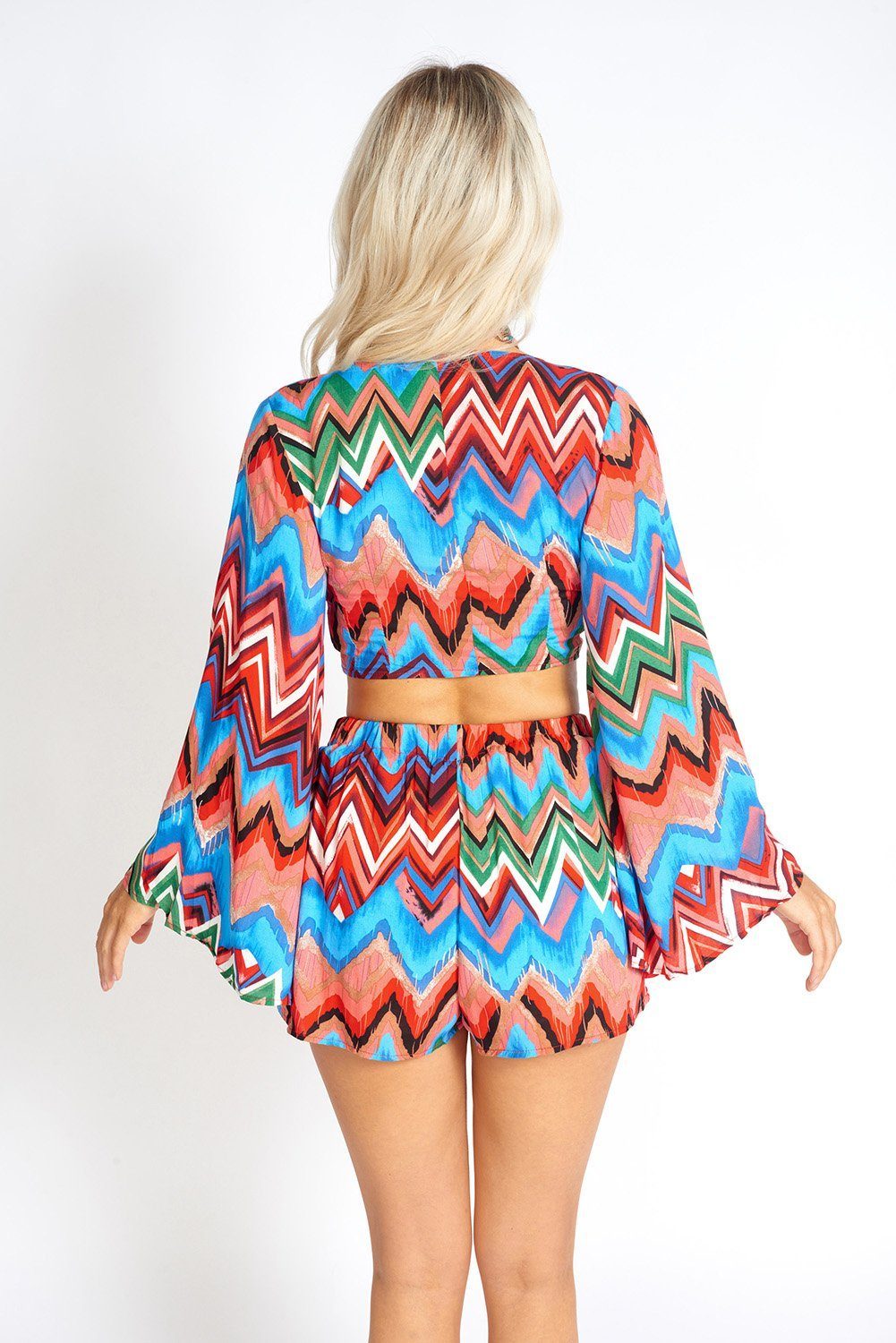 Rainbow Waves Bohemian Front Tying Crop Top Azure Thanatos