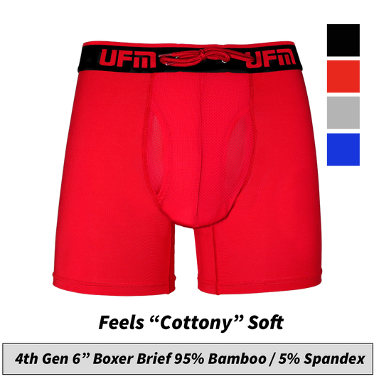 UFM Boxer Brief 6" Bamboo REG Support, red color, adjustable pouch, 95% bamboo, 5% spandex.