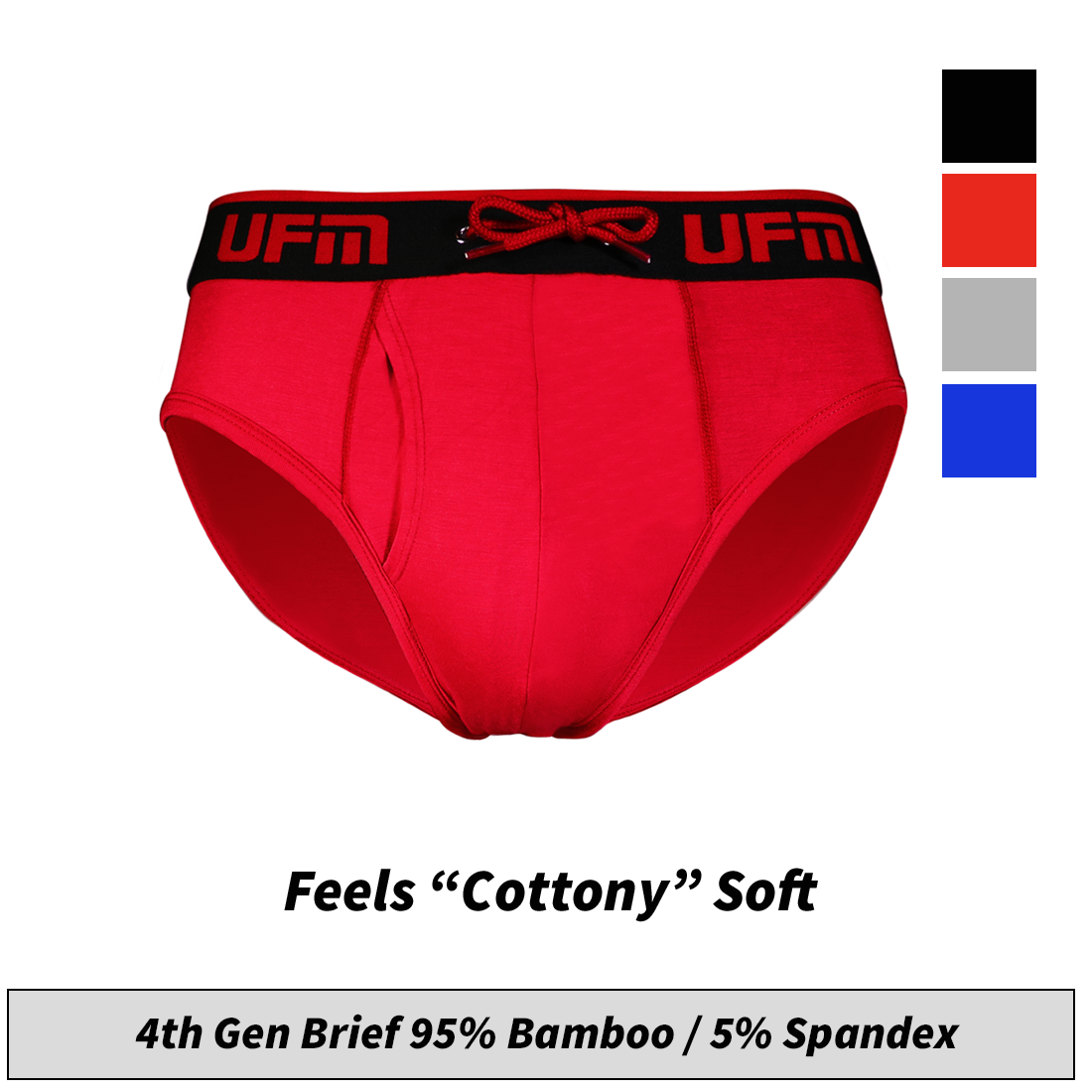 UFM Brief Bamboo Men's Underwear with Adjustable Pouch, Red, 95% Bamboo 5% Spandex