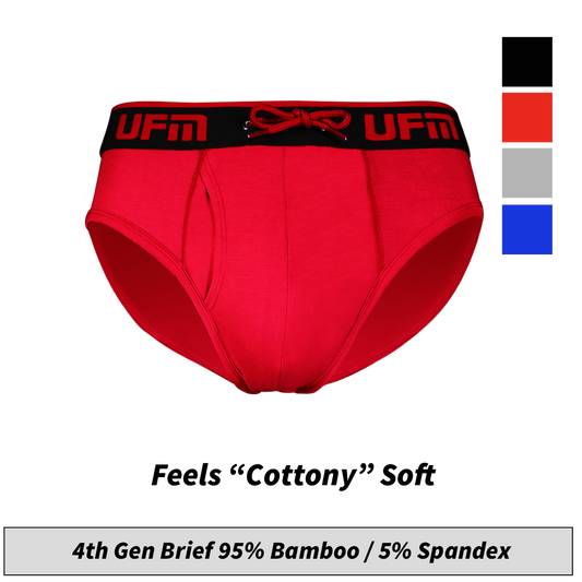 UFM Brief Bamboo Men's Underwear with Adjustable Pouch, Red, 95% Bamboo 5% Spandex