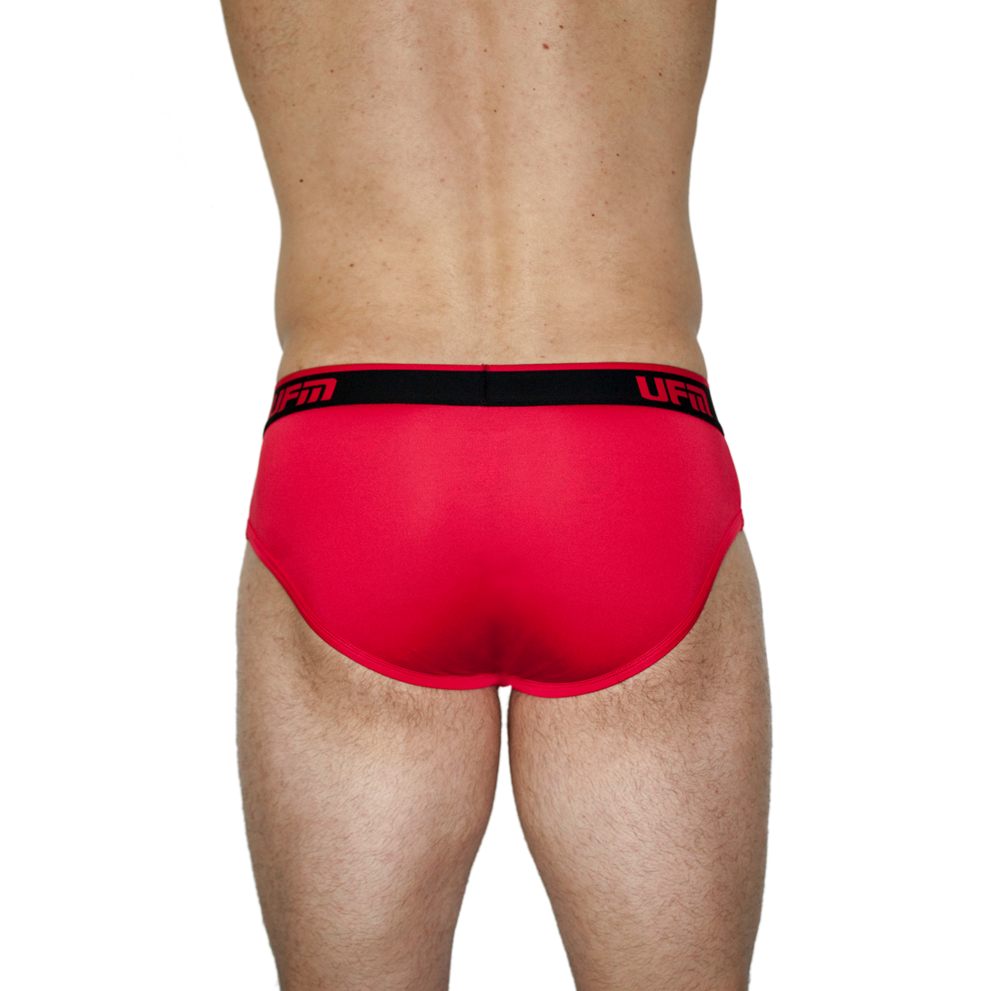 Red UFM Bamboo REG Support Briefs with adjustable pouch for men.