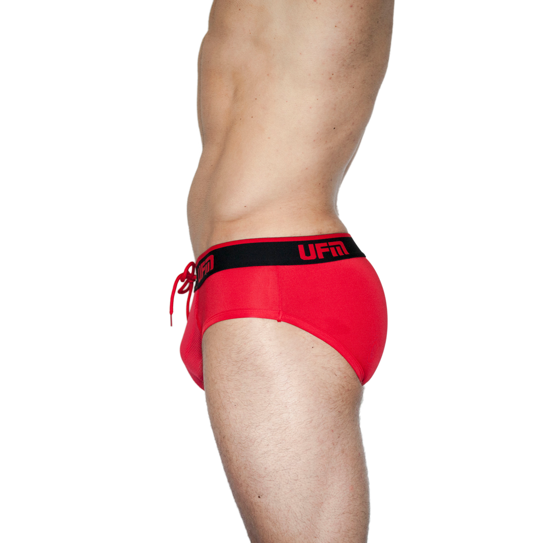 UFM Bamboo REG Support briefs in red with adjustable pouch for comfort and anti-chafing.