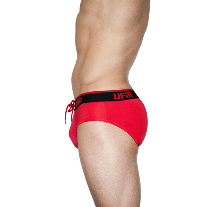 UFM Bamboo REG Support briefs in red with adjustable pouch for comfort and anti-chafing.