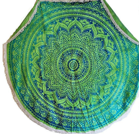 Rainforest Green Round Mandala Tapestry Silver Hestia