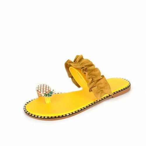 Pineapple Pearl Beach Slides Flat Toe Casual Womens Slippers