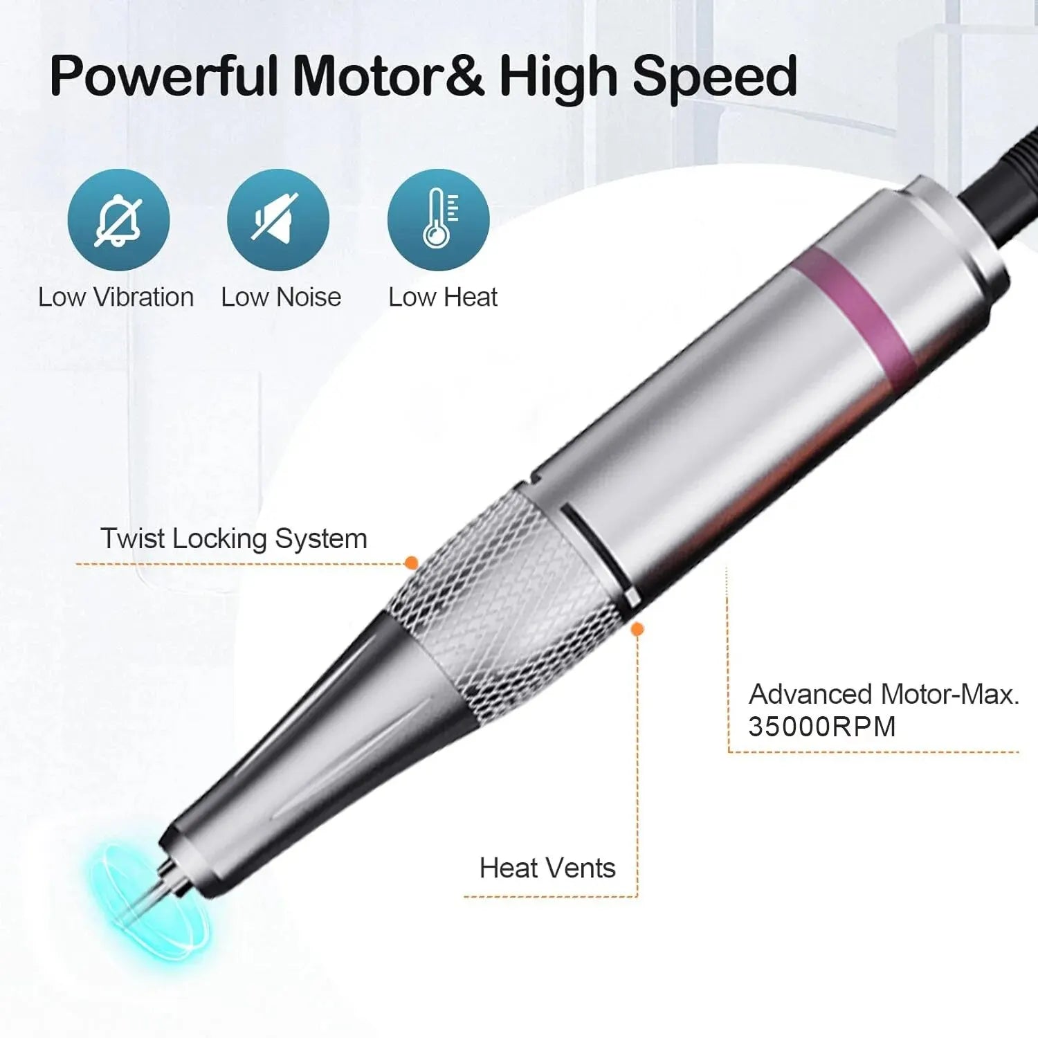 35000RPM Nail Drill Machine Electric Portable Nail File Rechargeable Maroon Asteria