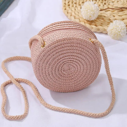 Round Straw Bag Raspberry Eurybia