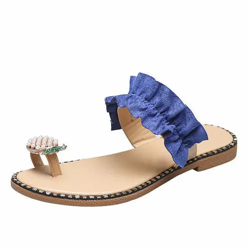 Pineapple Pearl Beach Slides with Flat Toe for Women